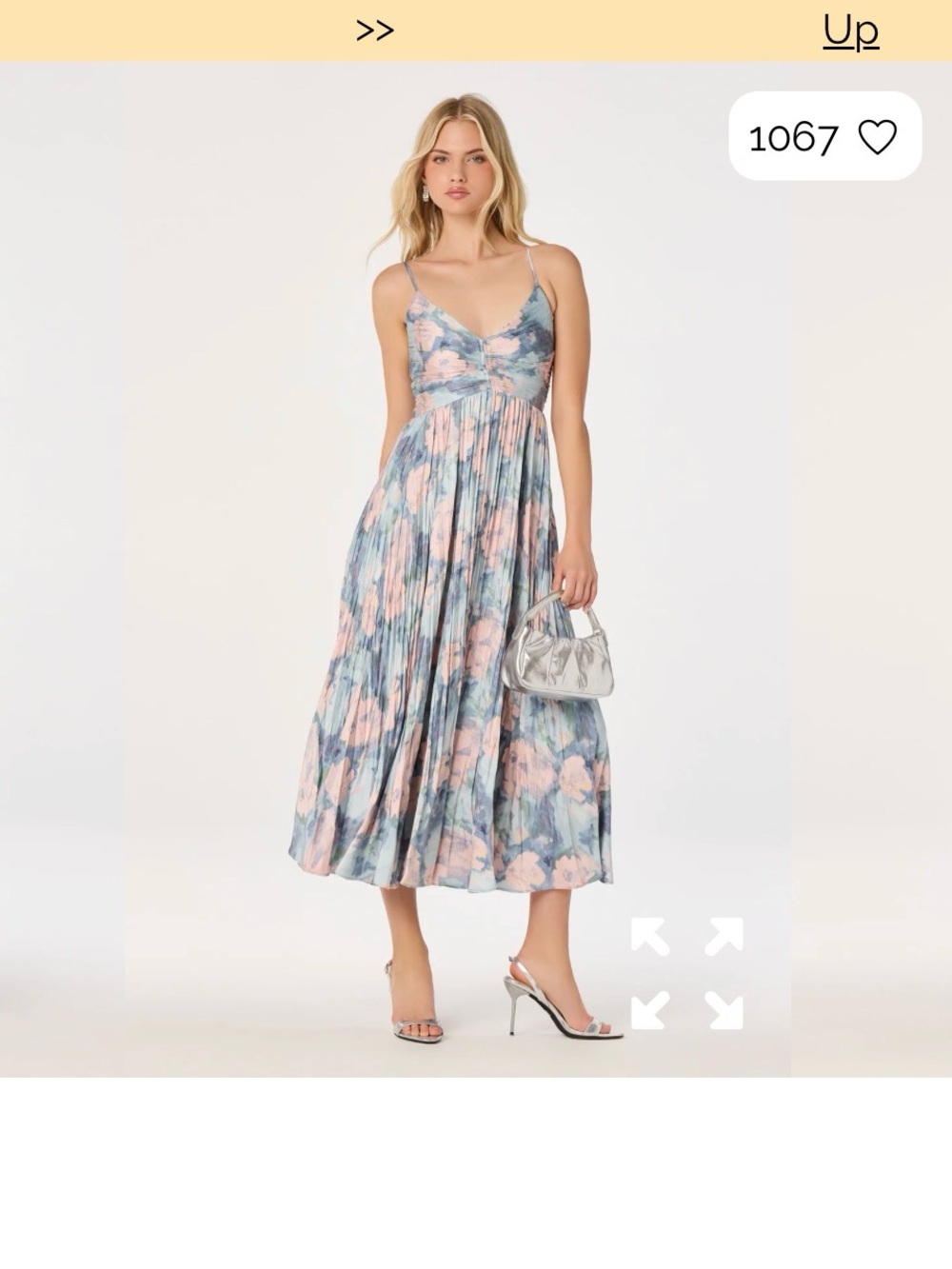 Astr Floral Pleated Midi Dress in Blue and Pink